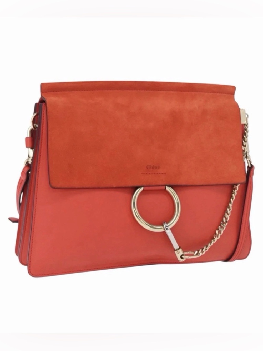 Faye Medium Suede & Leather Shoulder Bag in Orange